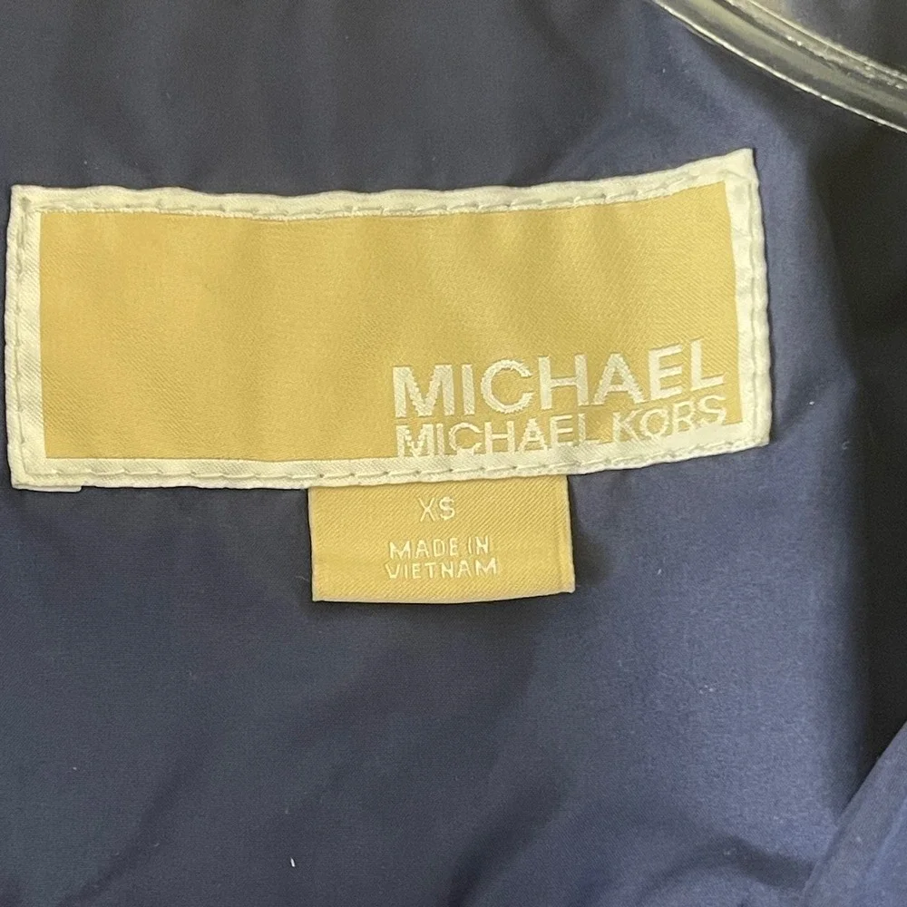 Michael Kors Quilted Snap Button Puffer Jacket Navy Blue‎ Womens Size XS
